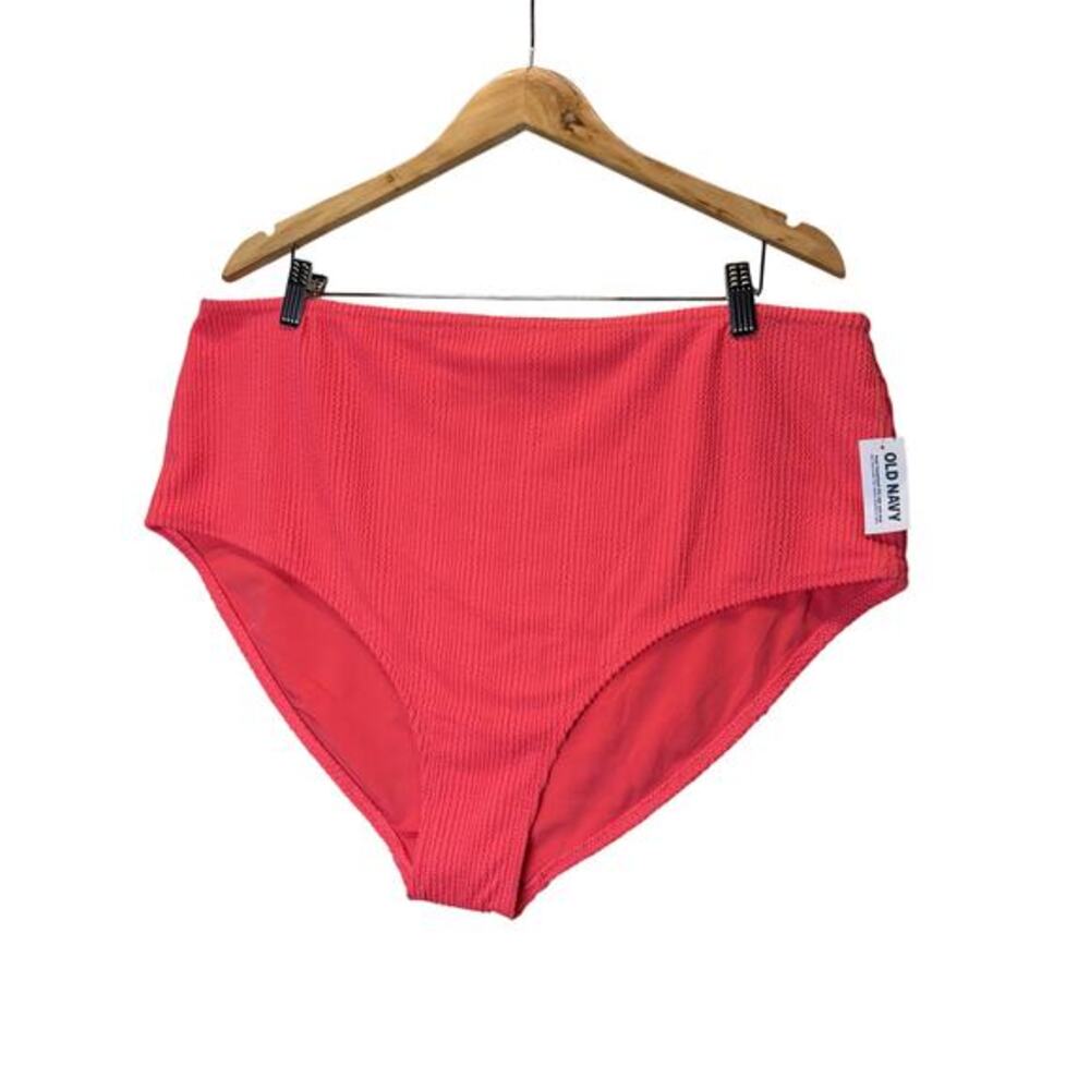 Old Navy High-Waisted Ribbed Bikini Swim Bottoms coral plus size‎ 3X NWT